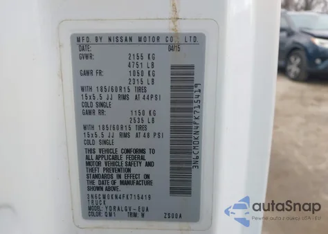 2015 Nissan Nv200 Sv из США, поврежденный, VIN 3N6CM0KN4FK715419